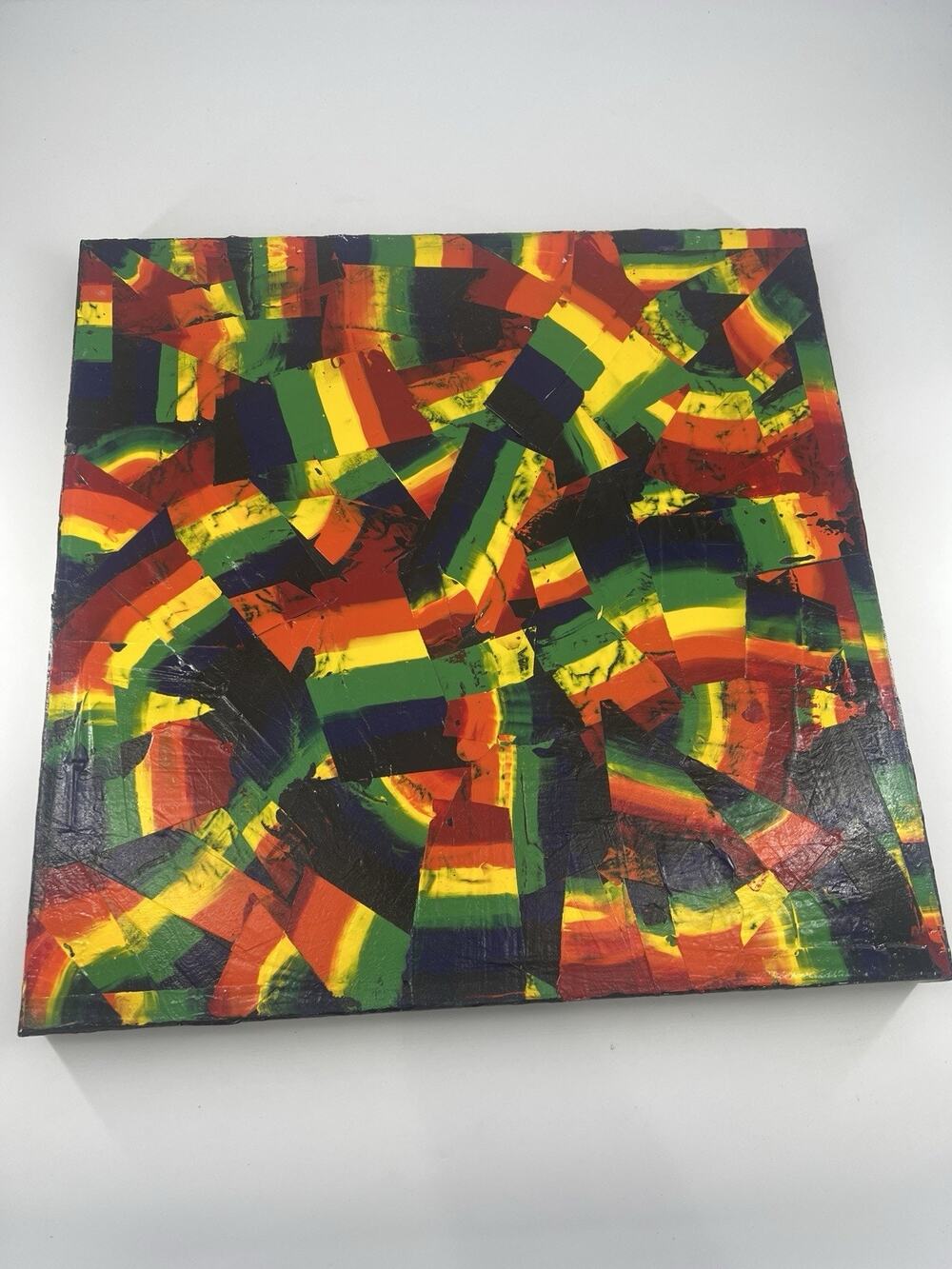 Handmade Painting 20x20 Rainbow Abstract Acrylic Painting Canvas Black Colorful